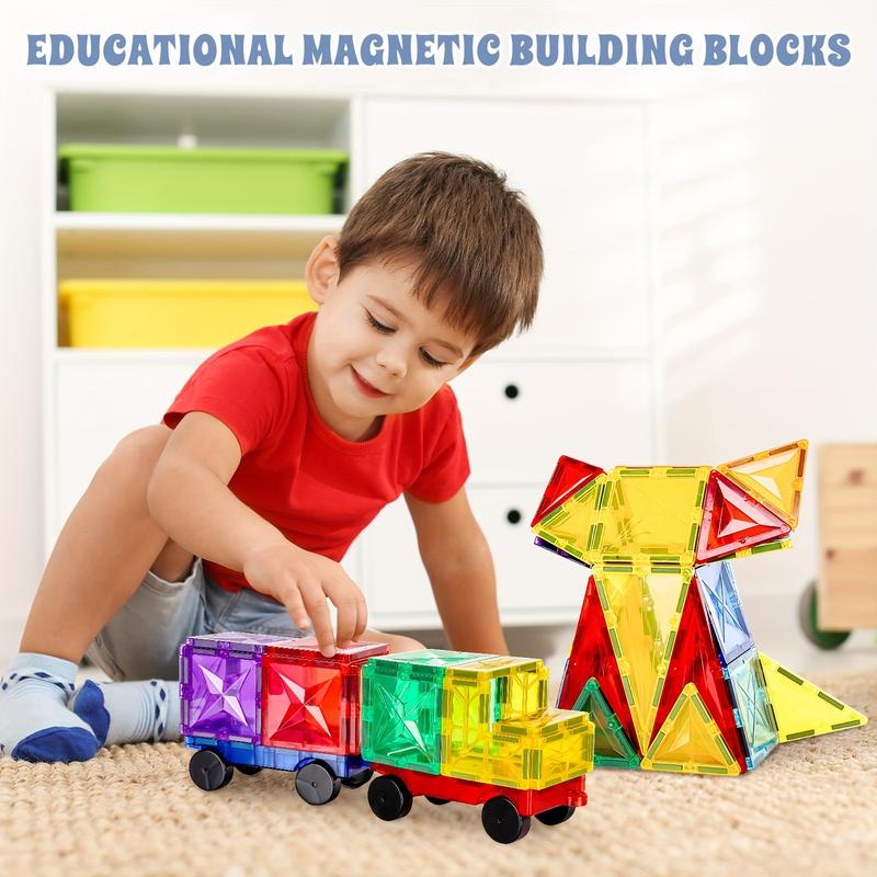 80 102 120PCS Deluxe Magnetic Tiles With 2 Cars Toy Set, 3D Diamond Magnet Tiles Building Blocks, Toys For 3 - 8 Years, STEM Preschool Kids Sensory Educational Toys Gift For Boys Girls