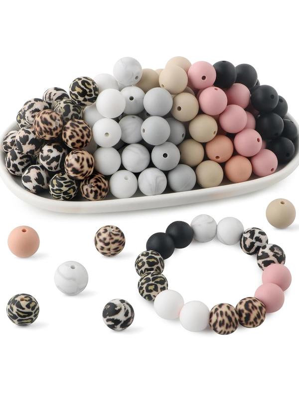 15mm Leopard Pattern Silicone Bead (55pcs set), Colorful Bead for Diy Jewelry Making, Diy Jewelry Making Supplies for Bracelet & Necklace