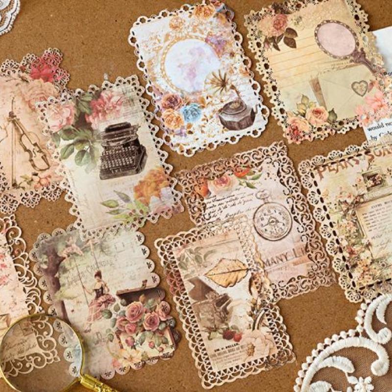 Vintage Hollow Lace Design Material Paper, 10pcs set Scrapbooking & Stamping Paper, DIY Decorative Paper for Scrapbooking & Journal Making