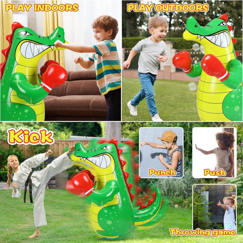 Inflatable Punching Bag for Kids, Bop Bag Inflatable Punching Toy, Inflatable Crocodile with Instant Bounce Back Movement, Ring Toss Fun, Throwing Game for Kids (47 Height)