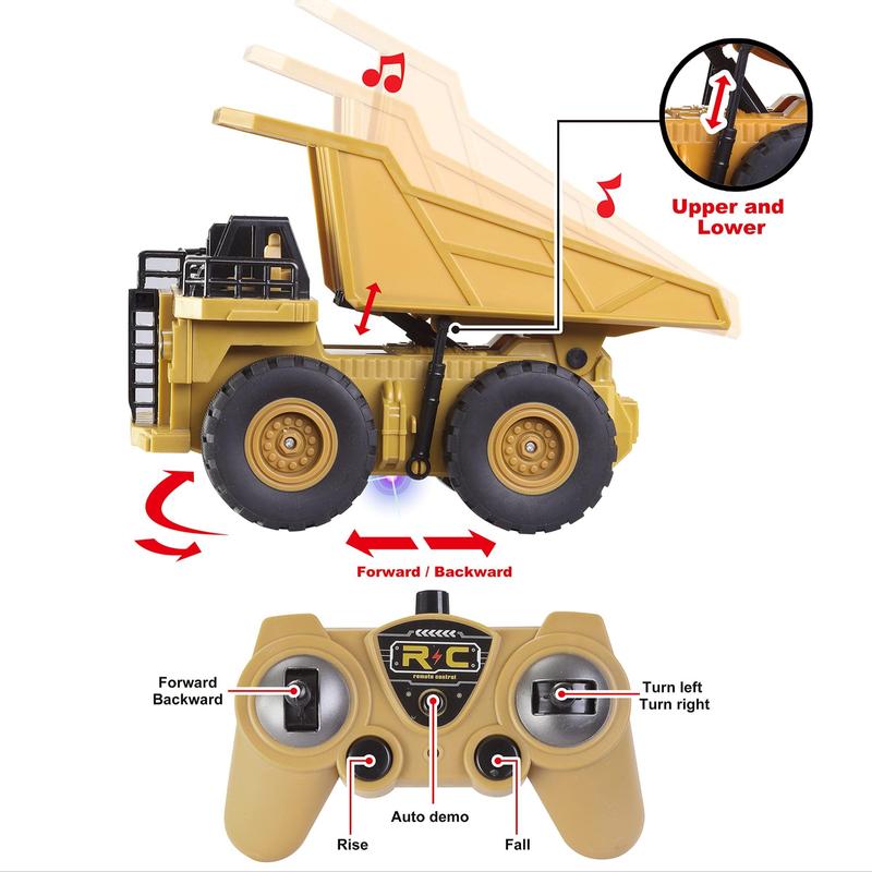 Remote Control Engineering Vehicle Toy, 1 Set Rechargeable Friction Drive Alloy Dump Truck & Remote Control Excavator, Birthday Gift