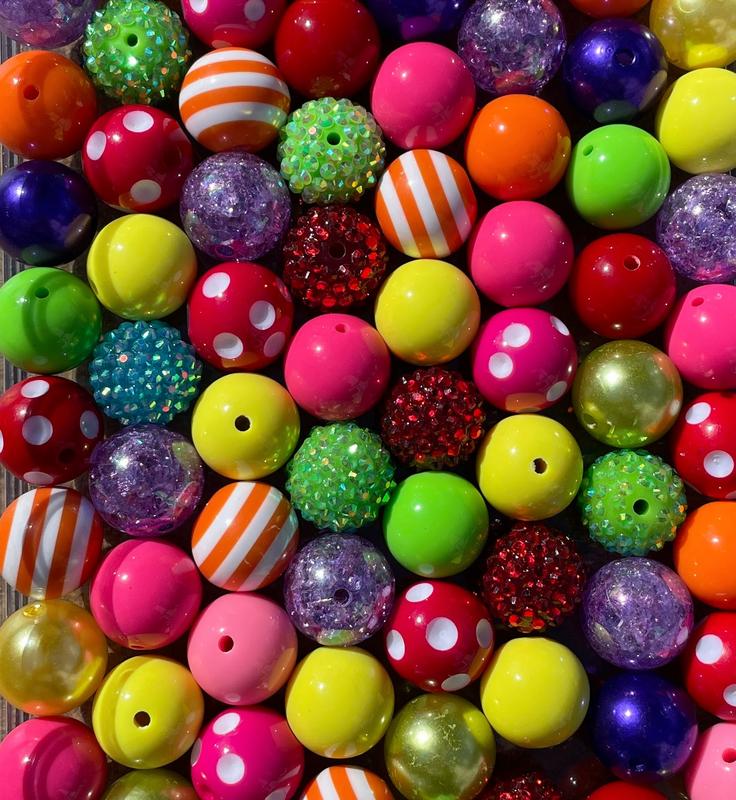 Skittlez Bead Mix - 20mm Bubble Gum Bead Mixes | Pink, Yellow, Green and Red Chunky Bead Mixes bubblegum beads