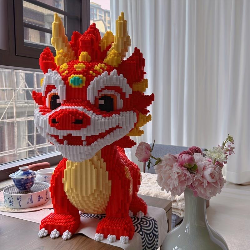 Flame Dragon Building Blocks Set - Decorative embedded building blocks for office reception, living room, study room; suitable for festivals, Christmas gifts for friends; educational toys Christmas toys