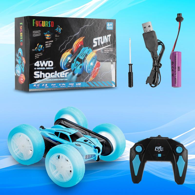 Remote Control Car RC Cars with Sides Light Strip and Headlights Double Sided 360 Flips Rotating RC Stunt Car,2.4Ghz All Terrain Toys for Kids Toy for Boys Girls Birthday Gift(Blue)