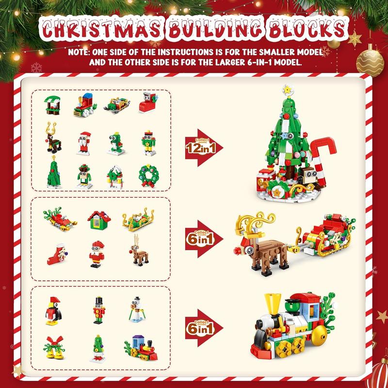 Advent Calendar 2024 , 604 PCS Christmas Building Blocks Set 24 Days Daily Surprise Countdown Gift Box Christmas Tree Train Reindeer Block Xmas Gift for Teen Boys Girls Advent Calendars