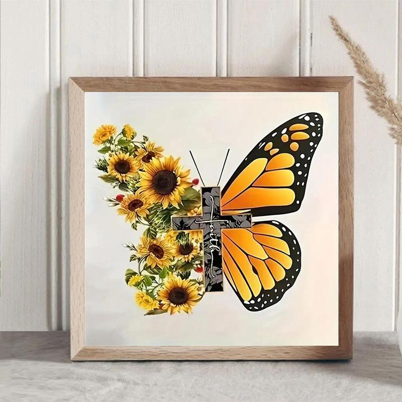 Butterfly & Sunflower Pattern DIY Diamond Arts Colorful Painting Kit without Frame, 1 Set DIY 5D Diamond Arts Painting for Home Bedroom Wall Decor