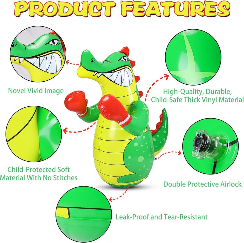 Inflatable Punching Bag for Kids, Bop Bag Inflatable Punching Toy, Inflatable Crocodile with Instant Bounce Back Movement, Ring Toss Fun, Throwing Game for Kids (47 Height)