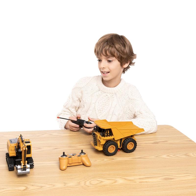 Remote Control Engineering Vehicle Toy, 1 Set Rechargeable Friction Drive Alloy Dump Truck & Remote Control Excavator, Birthday Gift