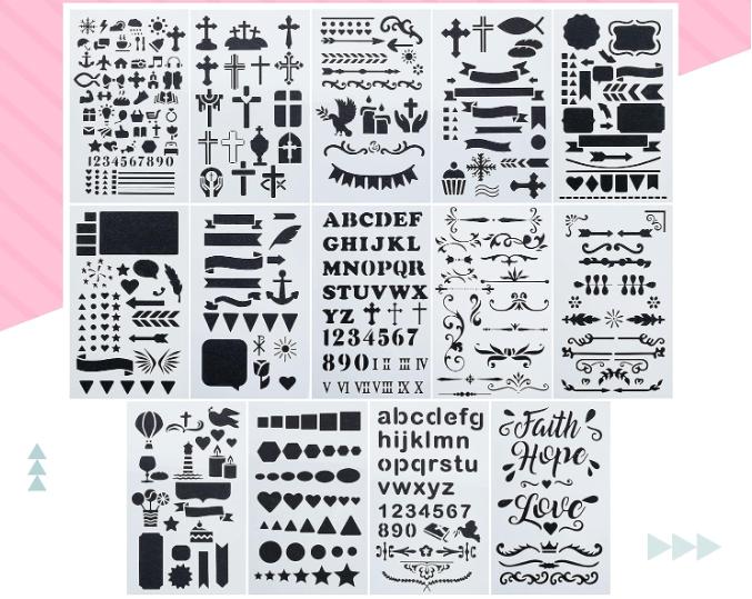 Bible Journaling Stencil, 4.2 x 7 Inch, 14 Sheets, Stencil Set Plastic Stencils For Planner