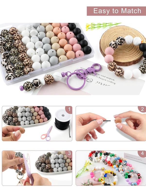 15mm Leopard Pattern Silicone Bead (55pcs set), Colorful Bead for Diy Jewelry Making, Diy Jewelry Making Supplies for Bracelet & Necklace