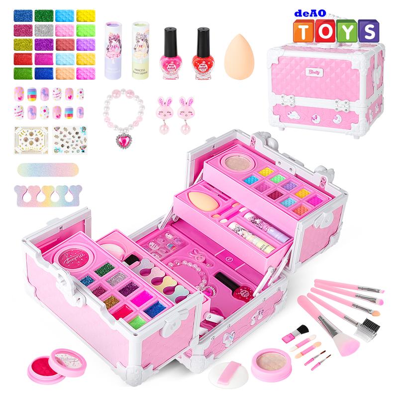 deAO Pretend Play Makeup Kit,Washable Makeup Kit with Unicorn Bag,Make Up Kit for Christmas Birthday Gifts