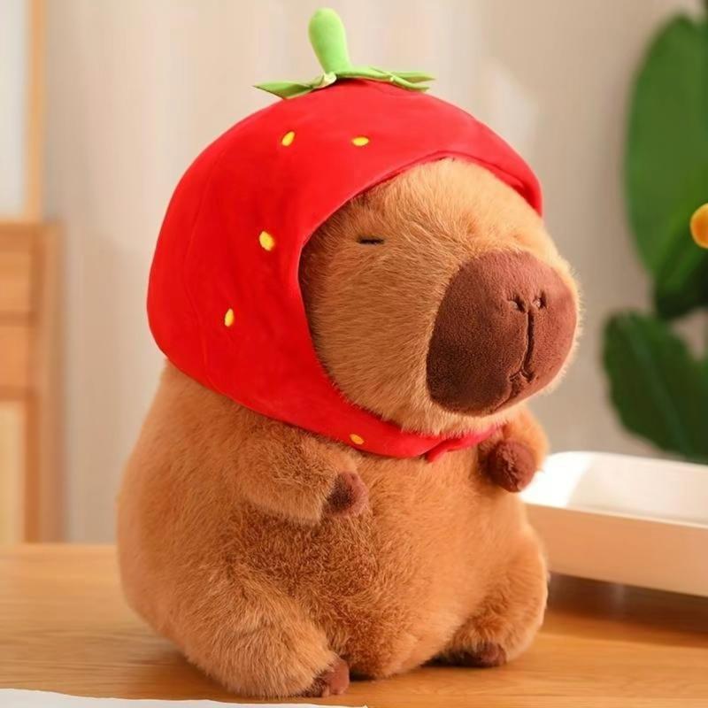 Strawberry Capybara Plush Toy, Summer Gifts, Cute Capybara Anime Fluffy Toy, Creative Birthday and Holiday Gift Options, Room Decor, Thanksgiving, Chrismats Gift Set