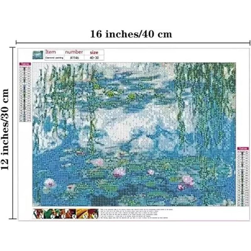 JIUMA Diamond Painting Kits Monet's Water Lily,5D Diamond Art Kits Full Drill Canvas Painting Gift for Adults,Home Decorative(30x40cm 12x16 inches