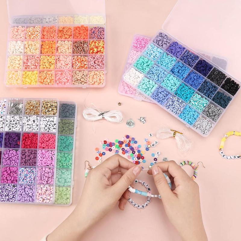 14000 count 136 Colors Clay Beads Bracelet Making Kit 6 Boxes Friendship Bracelet Kit Flat Polymer Clay Beads Spacer Heishi Beads for  Making with Pendant Charms Kit friendship  bracelet