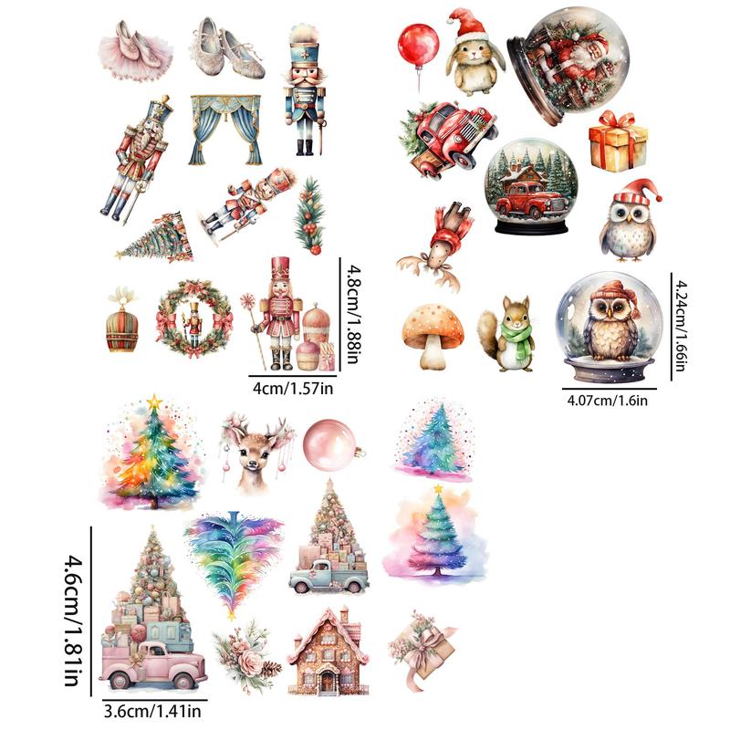 Christmas Themed Sticker, 99pcs set Self-adhesive Die Cut DIY Sticker, Perfect for Watercolor Art, Scrapbooking Supplies, Junk Journal Kits, DIY Crafts