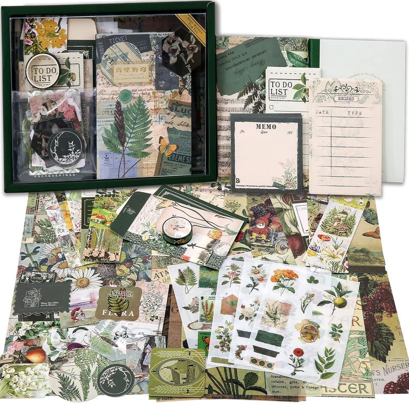 270 Pieces Scrapbooking Supplies Kit, Vintage Botanical Aesthetic Scrapbook Kit