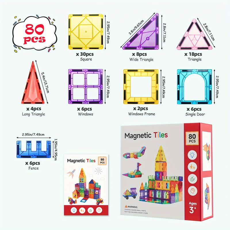 80 102 120PCS Deluxe Magnetic Tiles With 2 Cars Toy Set, 3D Diamond Magnet Tiles Building Blocks, Toys For 3 - 8 Years, STEM Preschool Kids Sensory Educational Toys Gift For Boys Girls