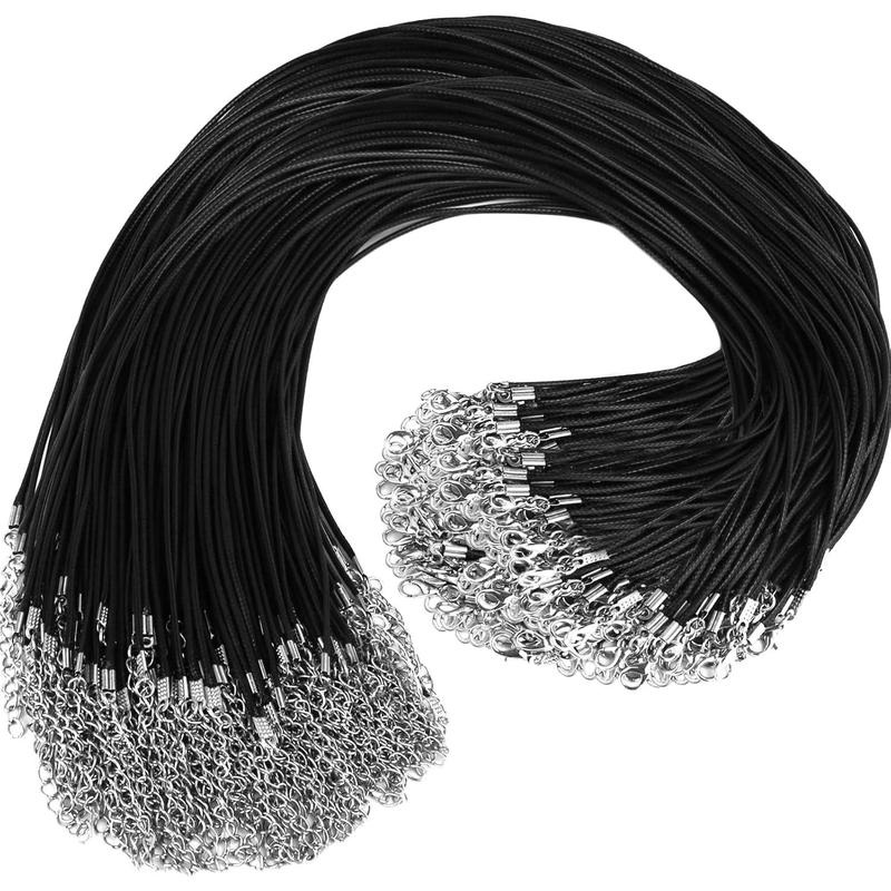 100PCs premium leather necklace chains bracelet cord with clasps for pendants, bulk waxed rope string, black, 18 