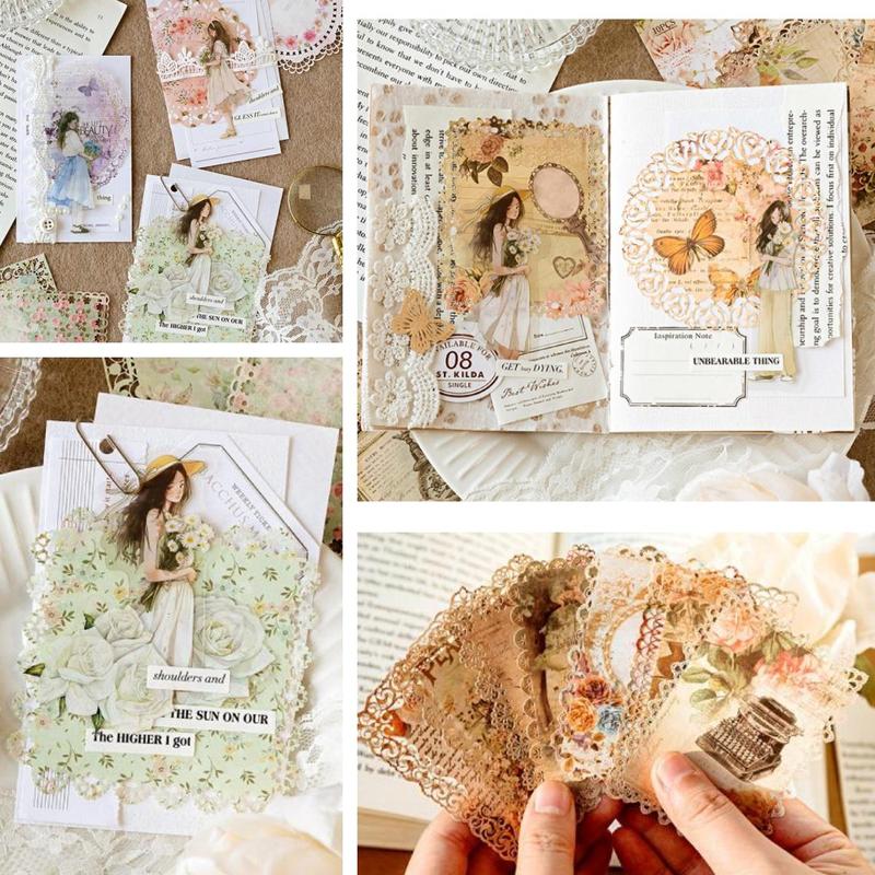 Vintage Hollow Lace Design Material Paper, 10pcs set Scrapbooking & Stamping Paper, DIY Decorative Paper for Scrapbooking & Journal Making