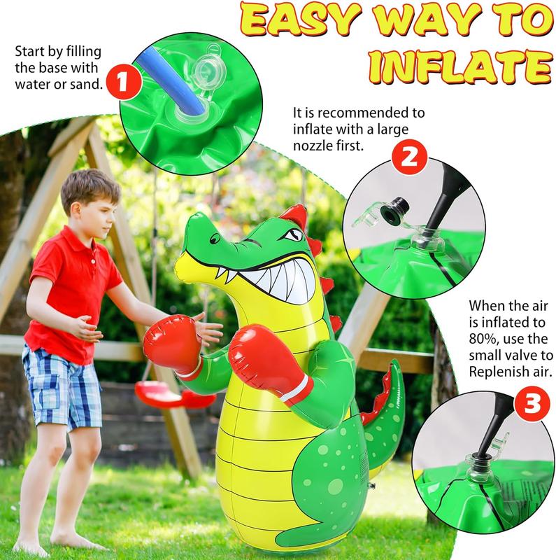 Inflatable Punching Bag for Kids, Bop Bag Inflatable Punching Toy, Inflatable Crocodile with Instant Bounce Back Movement, Ring Toss Fun, Throwing Game for Kids (47 Height)