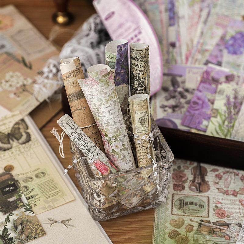 Vintage Plant Pattern Material Paper, 400 Sheets set Gift Packaging Paper, DIY Decorative Paper for Scrapbook & Journal Making & Gift Wrapping