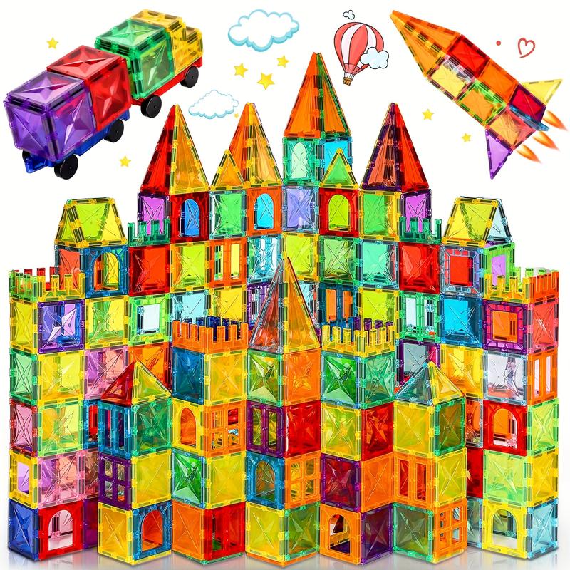 80 102 120PCS Deluxe Magnetic Tiles With 2 Cars Toy Set, 3D Diamond Magnet Tiles Building Blocks, Toys For 3 - 8 Years, STEM Preschool Kids Sensory Educational Toys Gift For Boys Girls