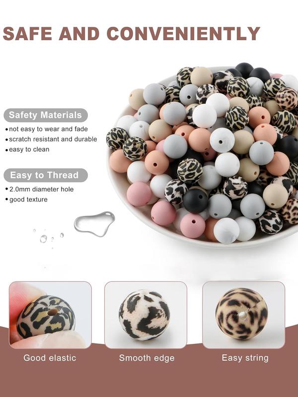 15mm Leopard Pattern Silicone Bead (55pcs set), Colorful Bead for Diy Jewelry Making, Diy Jewelry Making Supplies for Bracelet & Necklace