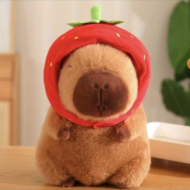 Strawberry Capybara Plush Toy, Summer Gifts, Cute Capybara Anime Fluffy Toy, Creative Birthday and Holiday Gift Options, Room Decor, Thanksgiving, Chrismats Gift Set