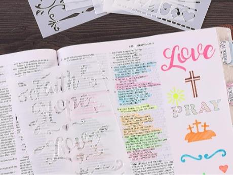 Bible Journaling Stencil, 4.2 x 7 Inch, 14 Sheets, Stencil Set Plastic Stencils For Planner