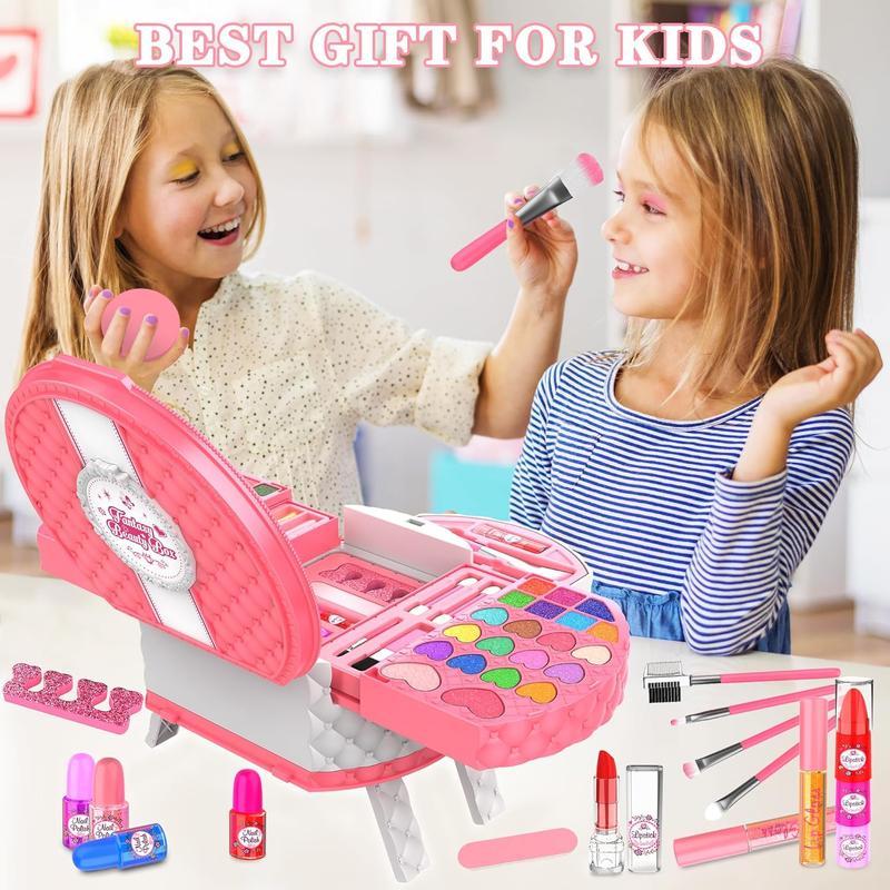 Kids Makeup Kit for Girl, 66 Pcs Washable Makeup Set for Little Girls, Real Cosmetic Set Pretend Play Makeup Toy Beauty Set Christmas & Birthday Gift Age 3 4 5 6 7 8 9+ Year Old Kids Toddler Toys