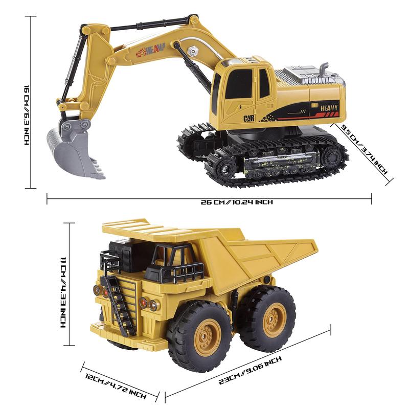 Remote Control Engineering Vehicle Toy, 1 Set Rechargeable Friction Drive Alloy Dump Truck & Remote Control Excavator, Birthday Gift