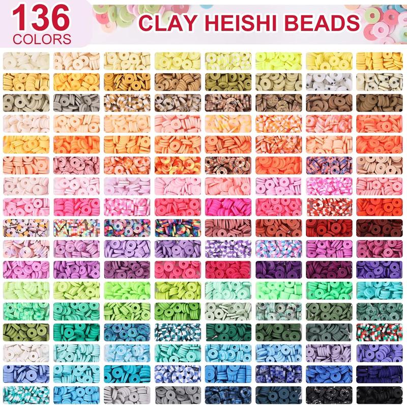 14000 count 136 Colors Clay Beads Bracelet Making Kit 6 Boxes Friendship Bracelet Kit Flat Polymer Clay Beads Spacer Heishi Beads for  Making with Pendant Charms Kit friendship  bracelet