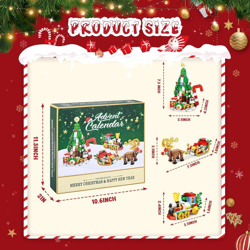 Advent Calendar 2024 , 604 PCS Christmas Building Blocks Set 24 Days Daily Surprise Countdown Gift Box Christmas Tree Train Reindeer Block Xmas Gift for Teen Boys Girls Advent Calendars