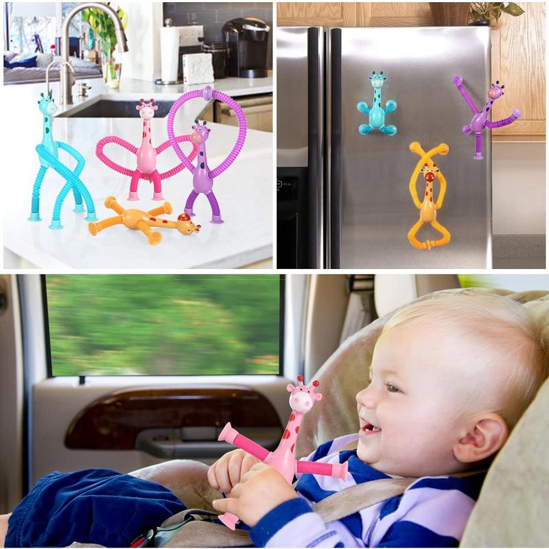 4 Pack Telescopic Suction Cup Giraffe Toy, Sensory Tubes for Toddler, Fidget Toys for 3 4 5 6 7 8 Year Old Boys Girls, Toddler Travel Toys,Christmas Stocking Stuffers for Kids