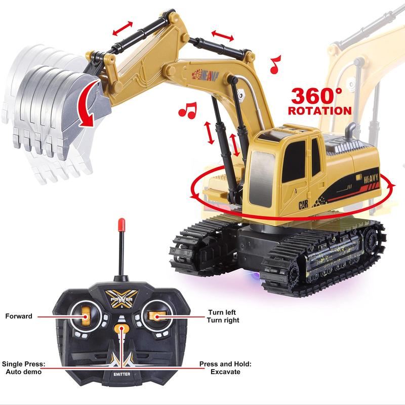 Remote Control Engineering Vehicle Toy, 1 Set Rechargeable Friction Drive Alloy Dump Truck & Remote Control Excavator, Birthday Gift