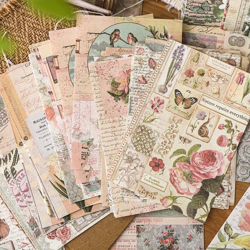 Vintage Plant Pattern Material Paper, 400 Sheets set Gift Packaging Paper, DIY Decorative Paper for Scrapbook & Journal Making & Gift Wrapping