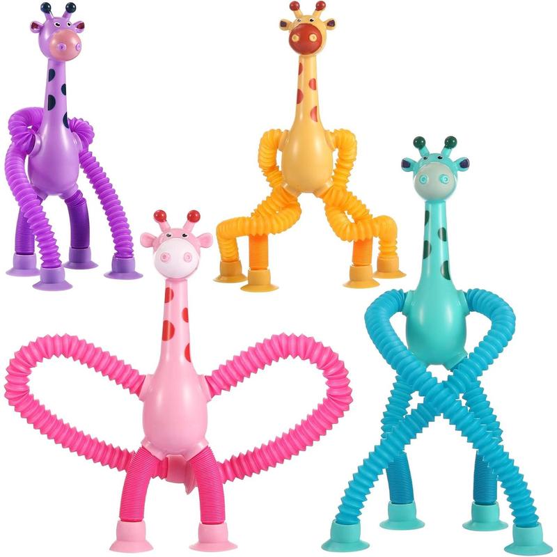 4 Pack Telescopic Suction Cup Giraffe Toy, Sensory Tubes for Toddler, Fidget Toys for 3 4 5 6 7 8 Year Old Boys Girls, Toddler Travel Toys,Christmas Stocking Stuffers for Kids