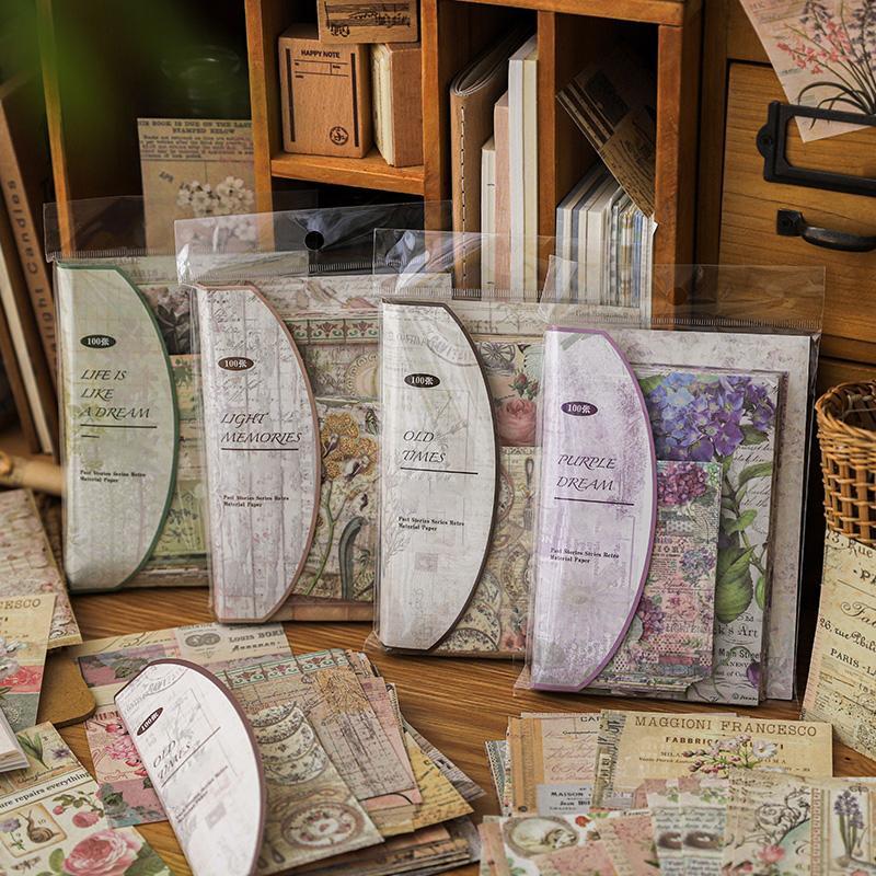 Vintage Plant Pattern Material Paper, 400 Sheets set Gift Packaging Paper, DIY Decorative Paper for Scrapbook & Journal Making & Gift Wrapping