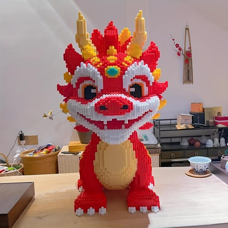 Flame Dragon Building Blocks Set - Decorative embedded building blocks for office reception, living room, study room; suitable for festivals, Christmas gifts for friends; educational toys Christmas toys