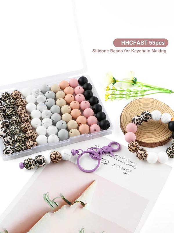 15mm Leopard Pattern Silicone Bead (55pcs set), Colorful Bead for Diy Jewelry Making, Diy Jewelry Making Supplies for Bracelet & Necklace