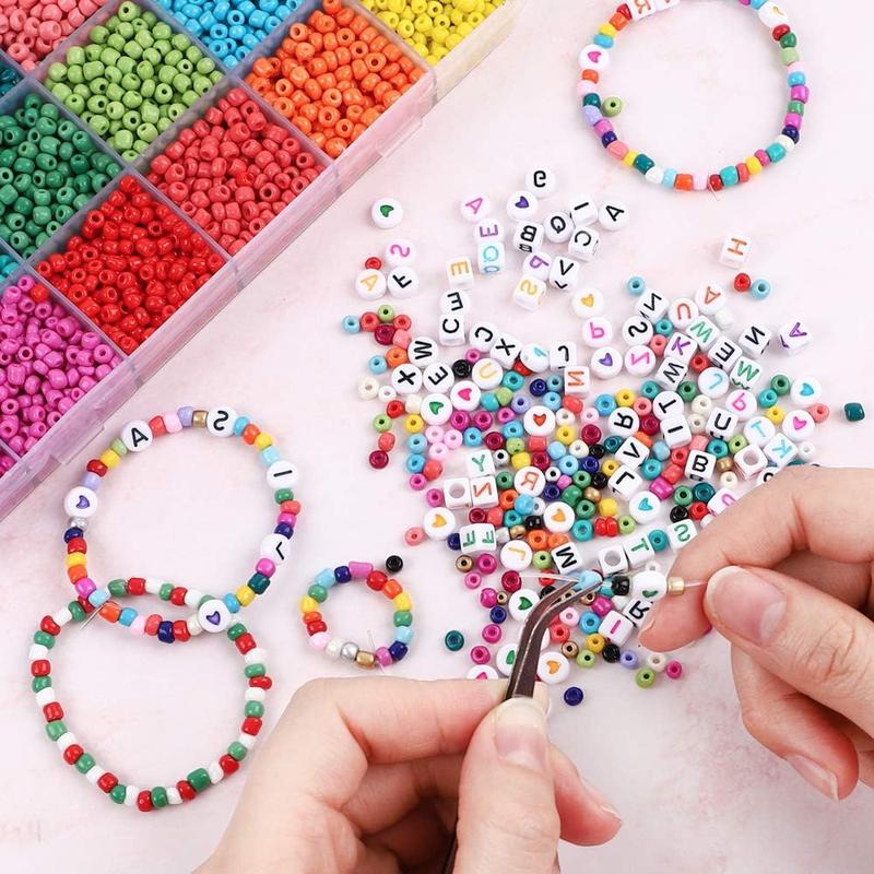 7200 count Seed Beads for Friendship Bracelet Kit, 4mm Glass Bracelet Beads Kit and 300 count Letter Beads for  Making, Necklaces, Craft Gifts