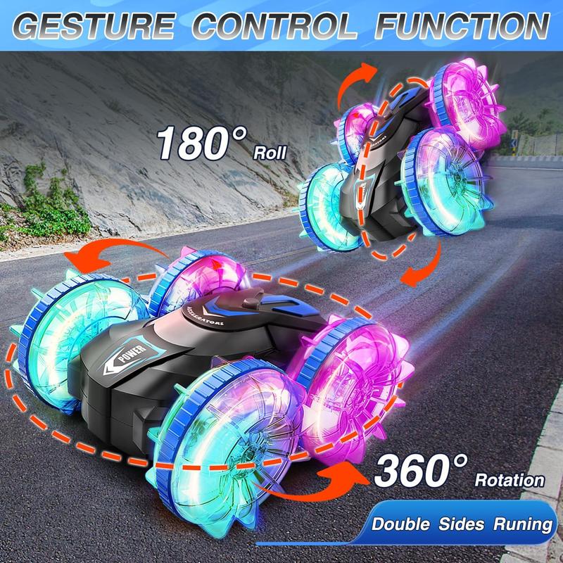 Dual Remote Control Amphibious Toy Car, 2.4g Four-wheel Off-road Vehicle with Music & Light, 360° Rotating Stunt Car, Mother's Day Gift (remote Control Requires Self-purchased 2 AA Batteries, Watch Remote Control Requires 2 AAA Batteries Self-purchased)