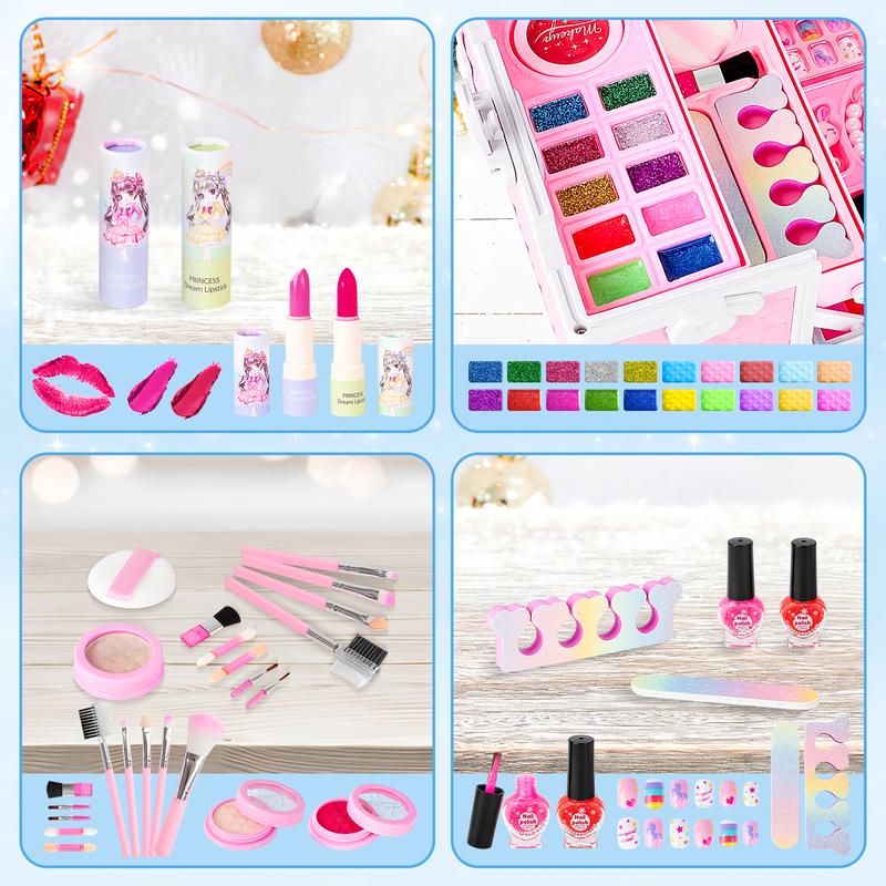 deAO Pretend Play Makeup Kit,Washable Makeup Kit with Unicorn Bag,Make Up Kit for Christmas Birthday Gifts