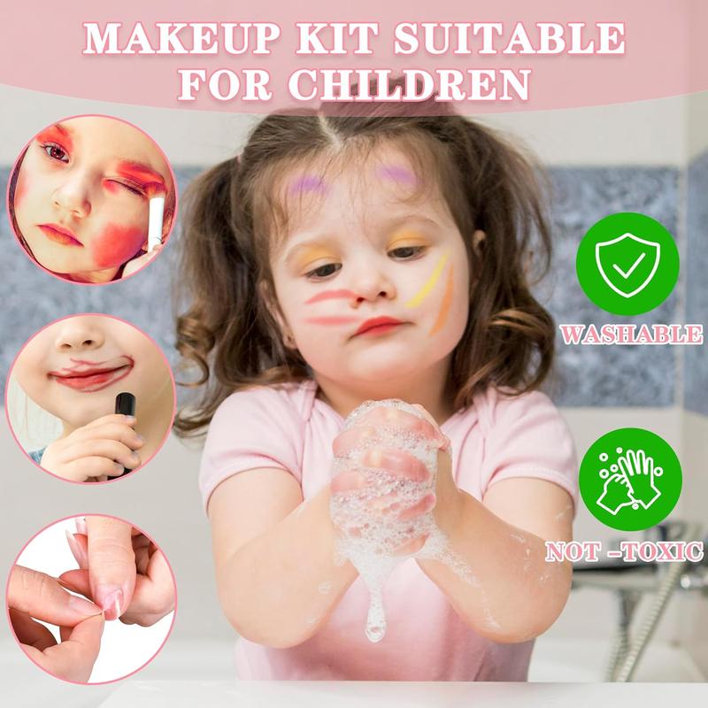 Kids Makeup Kit for Girl, 66 Pcs Washable Makeup Set for Little Girls, Real Cosmetic Set Pretend Play Makeup Toy Beauty Set Christmas & Birthday Gift Age 3 4 5 6 7 8 9+ Year Old Kids Toddler Toys