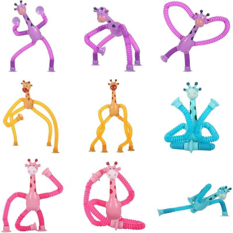 4 Pack Telescopic Suction Cup Giraffe Toy, Sensory Tubes for Toddler, Fidget Toys for 3 4 5 6 7 8 Year Old Boys Girls, Toddler Travel Toys,Christmas Stocking Stuffers for Kids