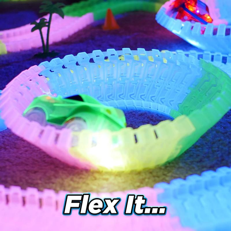 Magic Tracks 10 Foot Glow In The Dark Bendable Flexible Racetrack with LED Light-Up Race Car, Educational Playset Birthday Gift for Ages 3+