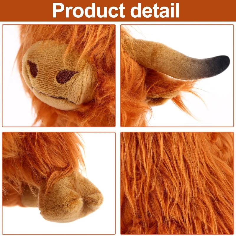 30cm Simulation Kyloe Cream Highland Cow Animal Plush Doll Soft Stuffed Highland Cow Cattlle Plushie Gift for Kids Boys Girls