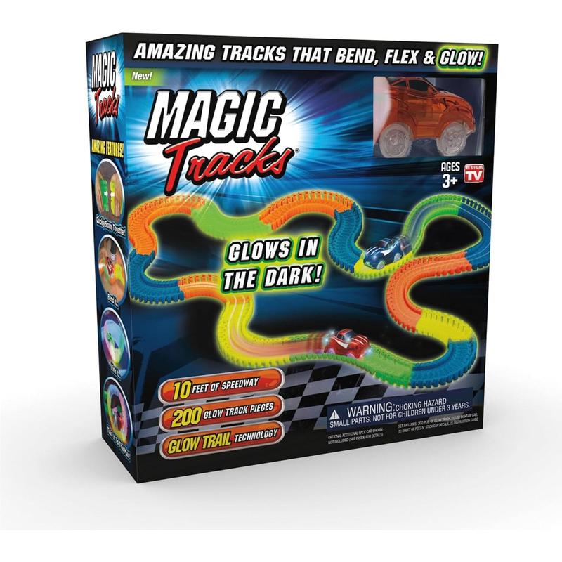 Magic Tracks 10 Foot Glow In The Dark Bendable Flexible Racetrack with LED Light-Up Race Car, Educational Playset Birthday Gift for Ages 3+