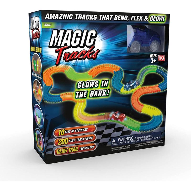 Magic Tracks 10 Foot Glow In The Dark Bendable Flexible Racetrack with LED Light-Up Race Car, Educational Playset Birthday Gift for Ages 3+