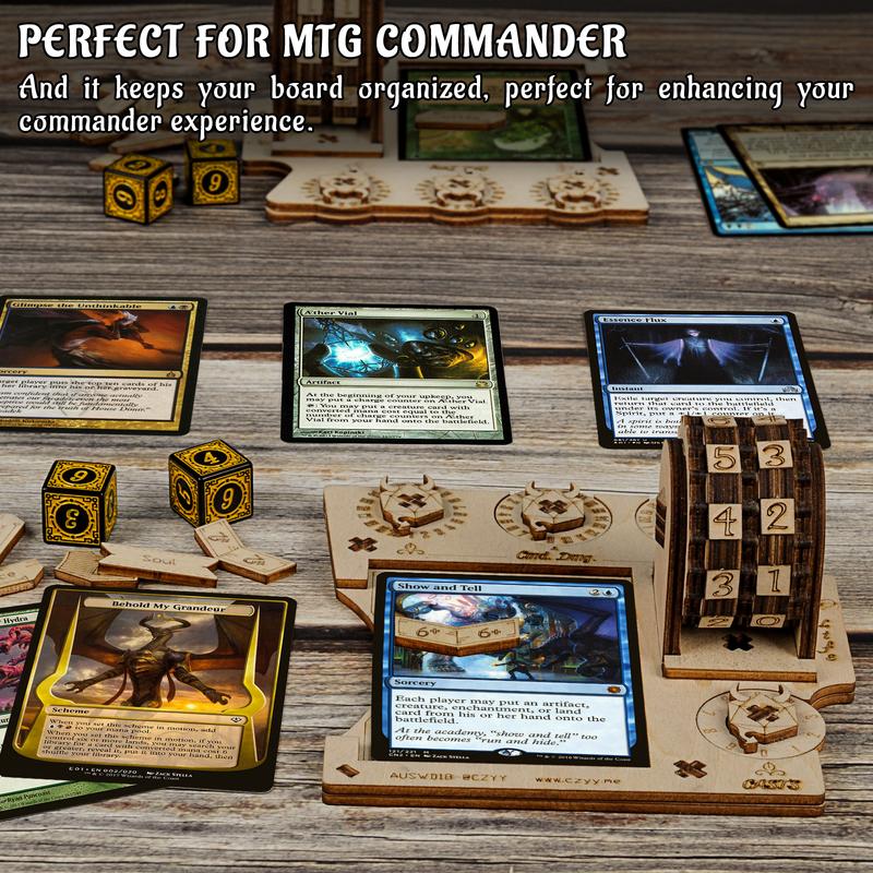  Commander EDH Command Zone Tray with Life Counter Wooden Compatible with Magic The Gathering